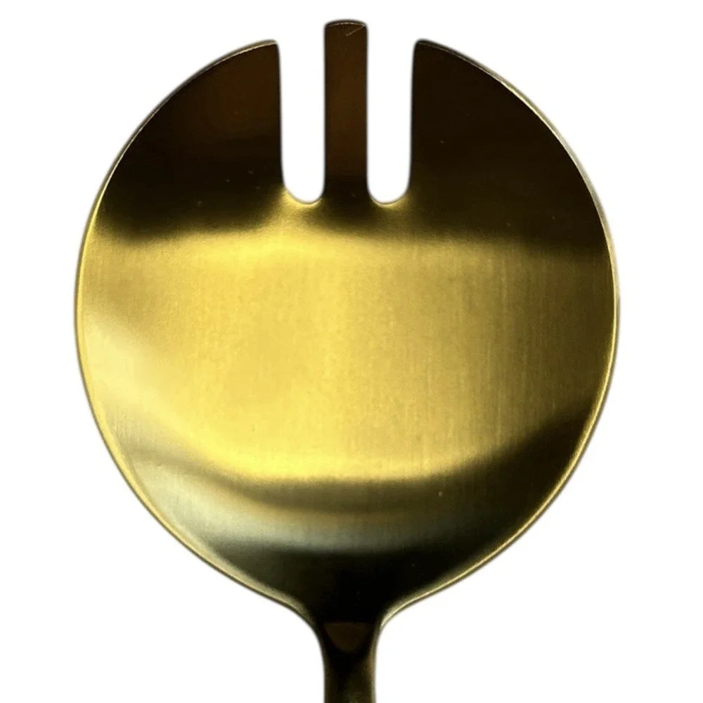 TAJA Collection Salad Servers Set Gold Stainless Steel Modern Brass Tone 11.8